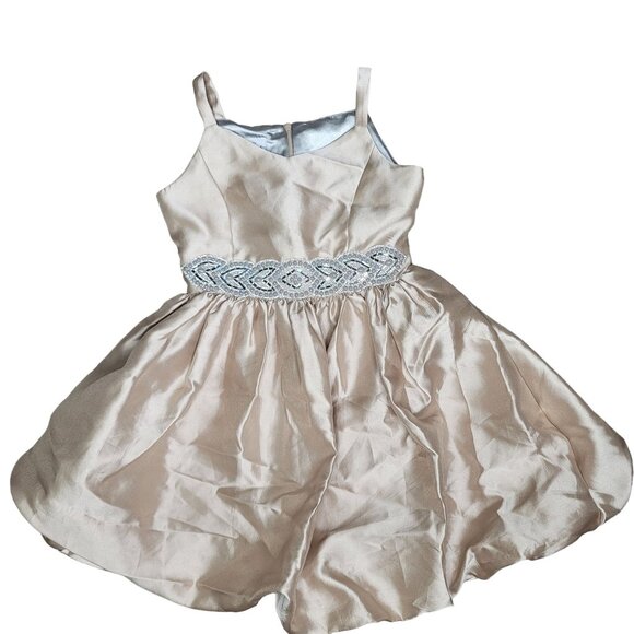 Blue Gorgeous Girls' Beaded Satin gold Dress woth silver sparkle accent Size 10 - Picture 1 of 5